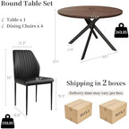 HIPIHOM 45.3'' Walnut Round Dining Table Set for 4, Mid Century Modern Small Coffee Set for Dining Room Kitchen Apartment (Dark Walnut Table + 4 Black Chairs)