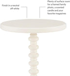Pemberly Row Contemporary Wood Spindle Side Table, Off White Finish, 17" Round Top, Solid Rubberwood Construction, Turned Pedestal Base, Accent Table for Living Room, Entryway, or Bedroom Use