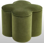 Zesthouse Flower Pouf Ottoman Foot Rest, Velvet Fabric Poofy Ottoman Stool | Large Ottoman Footstool for Couch, Modern Living Room Stool Seat, Cute Square Vanity Stool for Bedroom Dorm Green Footstool
