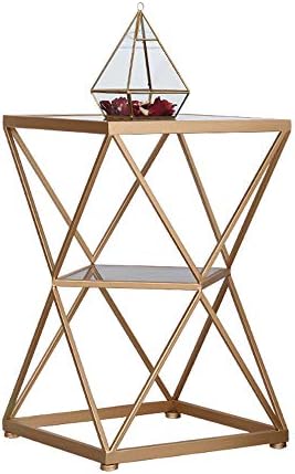 Telephone Table, Square Side Table,Tempered Glass Coffee Table,Telephone Table,Bedside Table,Sofa Side Table,2-Layer Storage Shelf,404060CM(A