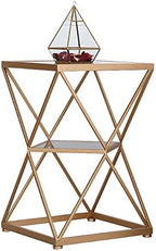 Telephone Table, Square Side Table,Tempered Glass Coffee Table,Telephone Table,Bedside Table,Sofa Side Table,2-Layer Storage Shelf,404060CM(A