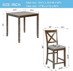 5 Piece Dining Table Set for 4, Solid Wood Square Dining Table Set, Counter Height Kitchen Table Set with Square Table and 4 Upholstered Chairs, X-shaped Backrest for Small Space, Walnut