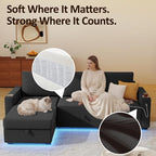 Ball & Cast 80" Sectional Sleeper Sofa Bed Pull Out Couches for Living Room | L Shaped Convertible Pull Out Sofa Bed with Storage Chaise, LED Lights, Foldable Table, USB Ports, Cup Holder and Side Pocket
