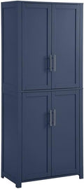 Pemberly Row Traditional Wood Kitchen Storage Pantry, Navy Finish, MDF and Birch Veneer, 67" H x 28" W x 15" D, Adjustable Shelves, Shaker-Style Doors, Brushed Nickel Hardware, Home and Kitchen