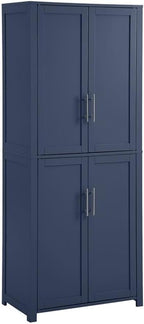 Pemberly Row Traditional Wood Kitchen Storage Pantry, Navy Finish, MDF and Birch Veneer, 67" H x 28" W x 15" D, Adjustable Shelves, Shaker-Style Doors, Brushed Nickel Hardware, Home and Kitchen