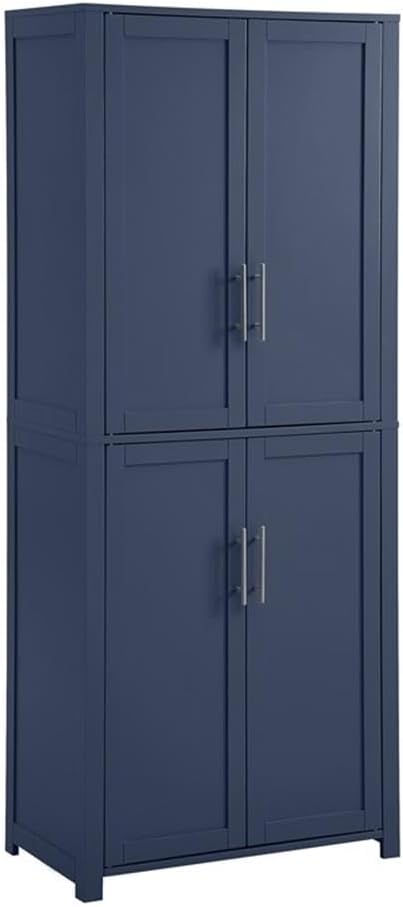 Pemberly Row Traditional Wood Kitchen Storage Pantry, Navy Finish, MDF and Birch Veneer, 67" H x 28" W x 15" D, Adjustable Shelves, Shaker-Style Doors, Brushed Nickel Hardware, Home and Kitchen