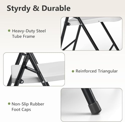 Folding Table and Chairs Set for 3, 4FT Foldable Plastic Table with Carry Handle & 2 Black Folding Chairs, Portable Indoor Outdoor Dining Set for Party, Wedding, Picnic, Camping, Events