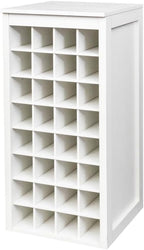 Freestanding Floor Wine Rack, 32 Bottle Wooden Wine Cabinet for Small Spaces, Farmhouse Modular Stackable Bottle Holder, Tall Counter Storage Rack, Elegant Design (White)
