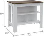 Tuhome Furniture Cala Modern Engineered Wood Kitchen Islands with Large Table Top & 3 Storage Shelves, Easy Assembly, in White/Walnut Finish
