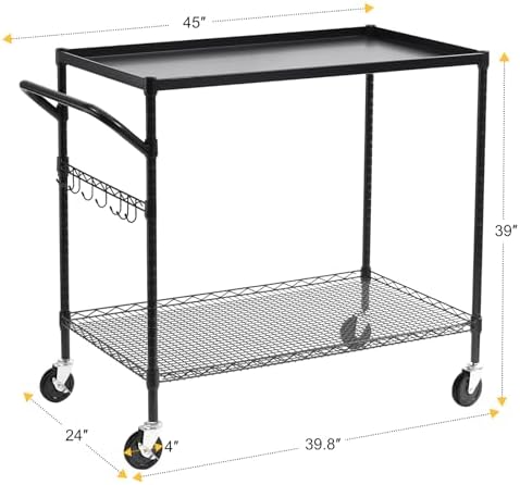 WDT 2-Tier Utility Cart with Wheels, Metal Cart with 1000LBS Capacity, NSF Heavy Duty Rolling Cart, Commercial Grade Serving Tool Storage Carts for Warehouse Garage Kitchen, 24"D x 40"W x 39"H, Black