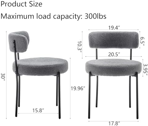 Cinxzar Grey Boucle Dining Chairs Set of 6, Upholstered Dining Room Chairs with Black Metal Legs, Modern Dining Chair for Dining Room, Kitchen