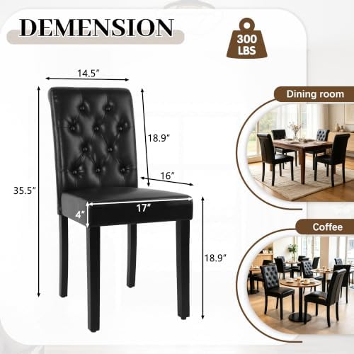 LSSPAID Dining Chairs Set of 6, Modern Armless Parsons Side Chairs, Upholstered Button-Tufted PU Leather Dining Kitchen Chairs with Solid Wood Legs, Black