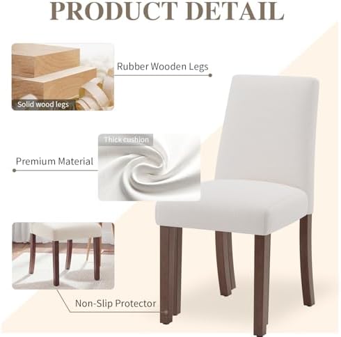 Dining Chairs Set of 4, Parsons Chairs for Small Spaces, Light Beige | Modern Dining Room Chairs with Solid Wooden Legs, Fabric Upholstered Kitchen Chairs for Restaurant & Cafe