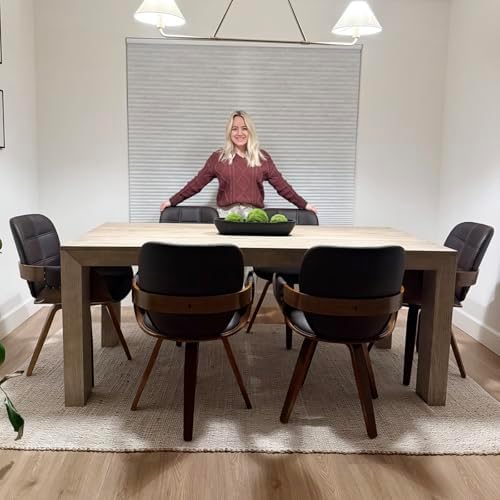 Dining Chairs Set of 6, 360° Swivel Faux Leather Dining Room & Kitchen Chairs with Arms, Ergonomic Curved Back, 19.7" Seat Height, Bentwood Solid Wood Frame, Walnut Finish, Mid-Century Modern, Beige