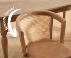 EALSON Rattan Mid Century Dining Chairs Set of 2 Modern Farmhouse Wooden Dining Room Chairs with Cane Curved Back Leather Upholstered Comfortable Kitchen Side Chairs for Restaurant, Brown