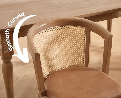 EALSON Rattan Mid Century Dining Chairs Set of 2 Modern Farmhouse Wooden Dining Room Chairs with Cane Curved Back Leather Upholstered Comfortable Kitchen Side Chairs for Restaurant, Brown