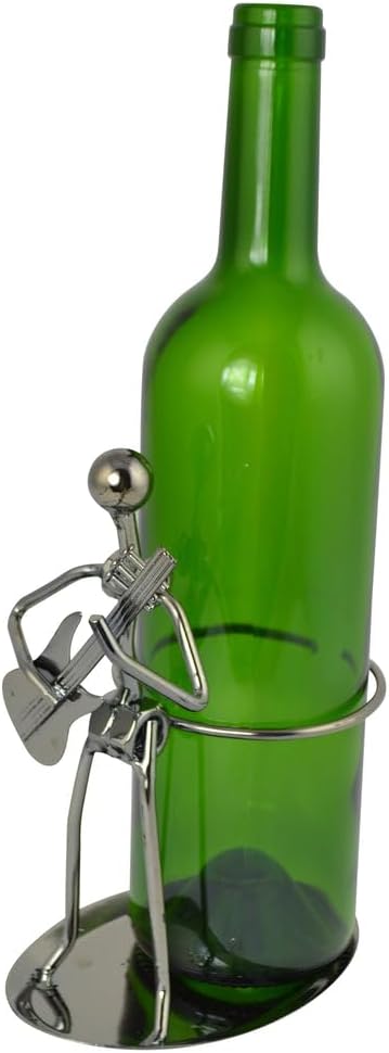 Wine Bottle Rack Holder with Guitar Jazz Player Bolt Figure Sculpture Holds One Standard Bottle of Wine or Liquor