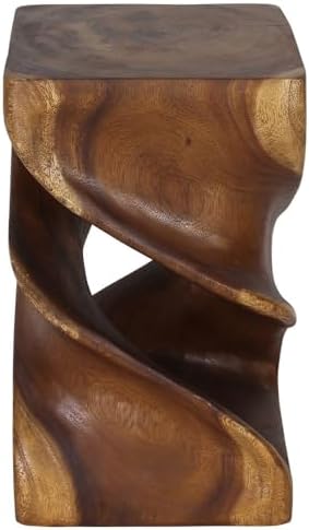 Haussmann Sculptural Double Twist Table, Solid Rain Tree Wood, Walnut‑Tone Oil
