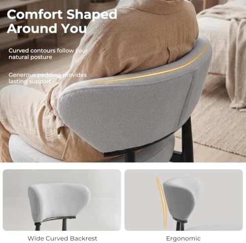 Dining Chairs Set of 4, Modern Upholstered Fabric Dining Chairs | Thick Padded Seat, Textured Fabric, Curved Back, Metal Frame, Dining Room, Kitchen, Breakfast Nook, Restaurant, Soft Gray