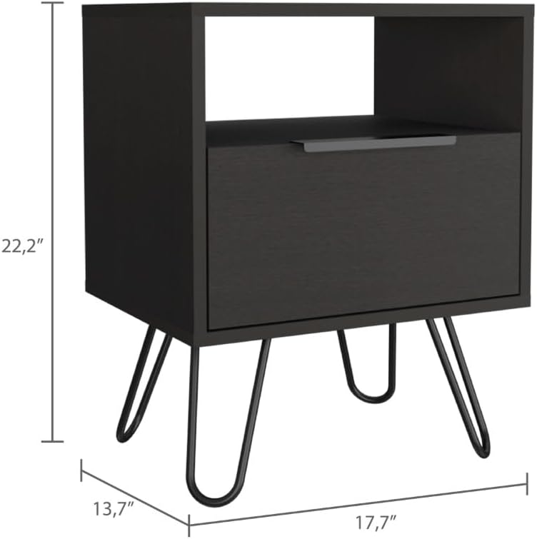 Nightstand, End Table, Side Table Single Door Cabinet, Hairpin Legs -Black,for Small Spaces
