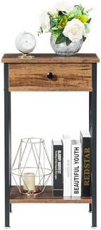 VECELO Tall Nightstand,27.6 inch Wooden End Table with Metal X-Frame,Side Table with Drawer and Storage Shelf for Living Room Bedroom Entryway Small Spaces