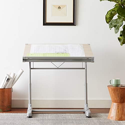 Stand Up Desk Store Adjustable Height and Angle Drafting Table Drawing Desk with Large Surface (Silver Frame/Birch Top, 40" W X 26" D)