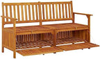 Solid Acacia Wood Storage Bench, Large Outdoor Garden Patio Seating with Storage, Rustic Wooden Entryway Bench, 3-Person Capacity, Oiled Finish, 58.3 Inch