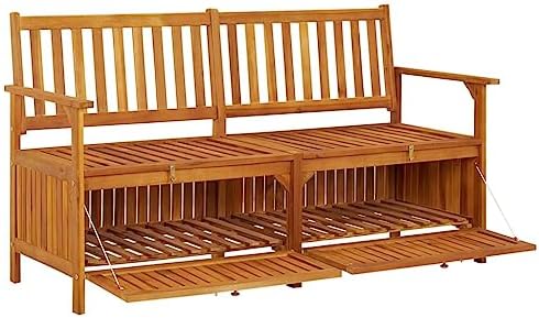 Solid Acacia Wood Storage Bench, Large Outdoor Garden Patio Seating with Storage, Rustic Wooden Entryway Bench, 3-Person Capacity, Oiled Finish, 58.3 Inch