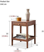 Telephone Table, Side Table with Drawer,Solid Wood Nightstand,Sofa Telephone Tables,Small Living Room Coffee Table,Double-Layer Storage,Walnut Color