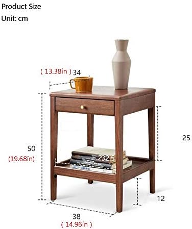Telephone Table, Side Table with Drawer,Solid Wood Nightstand,Sofa Telephone Tables,Small Living Room Coffee Table,Double-Layer Storage,Walnut Color