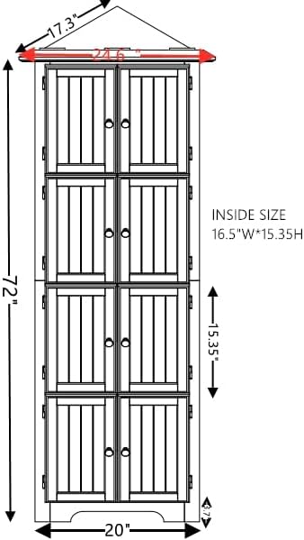 Corner Pantry Cabinet 4-Tier Oak MDF 72H 8 Doors | MDF construction, oak finish, corner pantry cabinet, 8 doors, 4 shelves, 24.4W x 12.2D x 72H