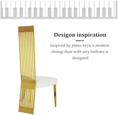 Dining Chairs Set of 6, Luxury Upholstered Boucle Chairs with Slatted Mirrored Polished Metal High Back and Legs, Modern White and Gold Dining Chairs with Breathable Backrest
