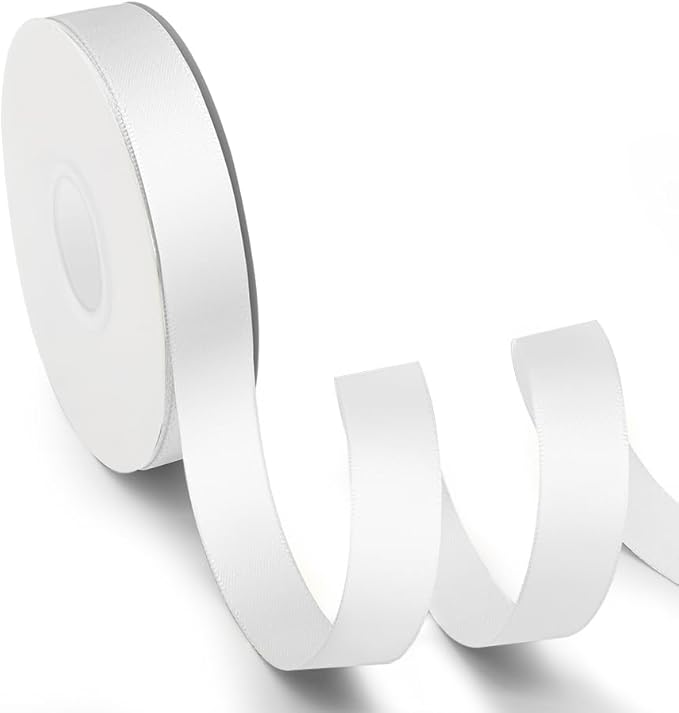 KMER LIFE 5/8 inch x 25 Yards Double Faced Polyester White Satin Ribbon, Perfect for Gift Wrapping Very Suitable for Weddings Party Hair Bow Invitation Decorations and More
