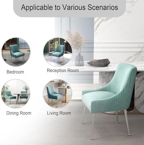 Dining Chairs Modern Style Velvet Upholstered Accent Chair Vanity Chair with Vertical Bar Tufted Chair with Silver Legs Set of 8 for Living Room,Dining Room,Bedroom