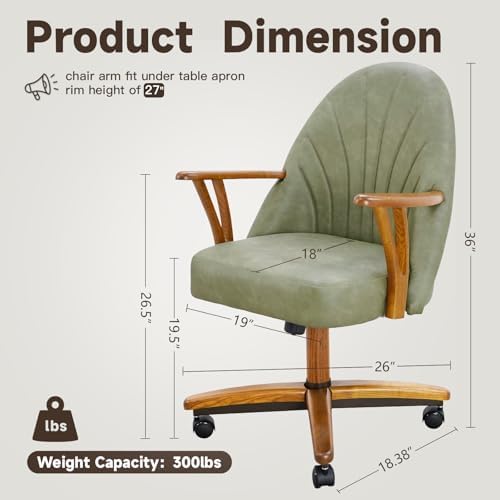 Chromcraft Bailey PU Leather Swivel-Tilt Caster Chair -Chestnut-Pine-4pc | Pet Friendly PU Leather Chairs with Soft Wheels, Ultra Comfy Sturdy Dining Room Chairs, Rolling Chair on Wheels for Home