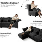 LLappuil Deep Modular Sectional Sofa Sleeper 12 Person Chenille Sectional Couches for Living Room with Storage Ottoman, Adjustable Arms Backs Black