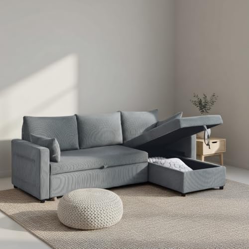 Ball & Cast 86" Sectional Sleeper Sofa Bed Pull Out Couches for Living Room | L Shaped Convertible Pull Out Sofa Bed with Reversible Storage Chaise and Side Pocket, 3-Seat Sofa for Small Space Apartment