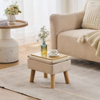Storage Ottoman, Small Foot Stool Ottoman with Storage, Linen Foot Rest with Wood Legs, Footstool for Living Room, Bedroom, Entryway, Beige