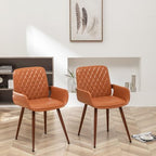 LUNLING Mid Century Modern Dining Room Chairs Set of 2 Accent Faux Leather Kitchen Chair Bentwood Frame with Armrest,Upholstered Seat,Metal Legs Chairs,Adjustable Foot for Kitchen Dining Desk(Orange)