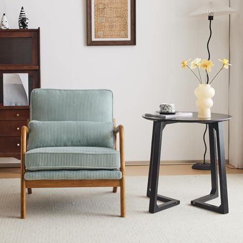 VINGLI Upgraded Premium Corduroy Accent Chair,Upholstered Arm Chair,Solid Wood Comfy Reading Chair with Pillow, Mid Century Modern Chairs for Living Room,Bedroom,Guest Room,Light Teal