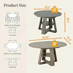 Round Extendable Dining Table Set for 6, 43"-59" Rustic Grey Expandable Kitchen Table with 6 Blue Velvet Tufted Chairs, Farmhouse Wooden Extendable Dining Room Table Set for Small Space Apartment