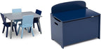 Delta Children Kids Table and Chair Set (4 Chairs Included), Grey/Blue & MySize Deluxe Toy Box, Greenguard Gold Certified, Deep Blue