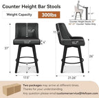 26" Counter Height Swivel Bar Stools, Set of 4, Black Grey | Faux Leather Upholstered Counter Barstools with Backs, Solid Wood Legs for Kitchen Island, Home Bar Chairs
