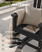 Oversized Outdoor Rocking Chair, High Back Porch Rocker Chair, HDPE All Weather Resistant Rocking Chairs for Patio, 380lbs Weight Capacity, Black