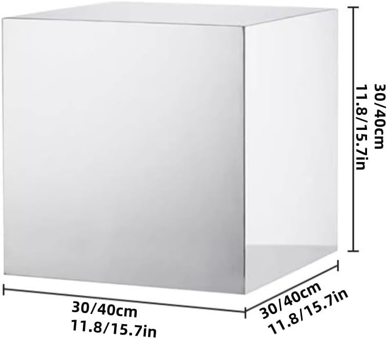 Mirrored Acrylic Cube End Table, Modern Square Side Table, Light Small Accent Night Stand for Living Room, End Table for Home Decor, Photography Props and Art Display(Silver,30cm/11.8in)