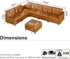 LLappuil 7-Seater L-Shaped Sectional Modular Sofa with Storage, Deep Seat Faux Leather Couches for Living Room, Waterproof & Scratch Resistant, Cognac Tan