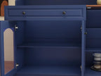 Kitchen Pantry Cabinet with Drawer Storage, 48” Modern Farmhosue Kitchen Hutch with Glass Doors, Blue Storage Cabinet with Countertop and Adjustable Shelves for Dining Room, Living Room