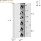 Function Home 72" Kitchen Pantry Cabinet, Freestanding Storage Cabinets, Tall Food Pantry with Doors and Adjustable Shelves, Utility Floor Cabinet for Kitchen Dining Room Living Room, White