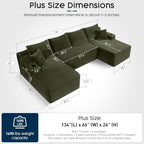Green 134 Inch U-Shaped Modular Sectional Sofa, Corduroy Cloud Couch with Dual Chaise, High-Resilience Foam & Spring Coils, Deep Seat Lounge with 2 Cupholders & Side Pockets, No Assembly