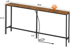 SUPERJARE 70 Inch Sofa Table with Outlet，Rustic Brown | 7.9 Inch Console Table with Charging Station,Narrow Entryway Table, Skinny Hallway Table, Behind Couch Table, for Living Room